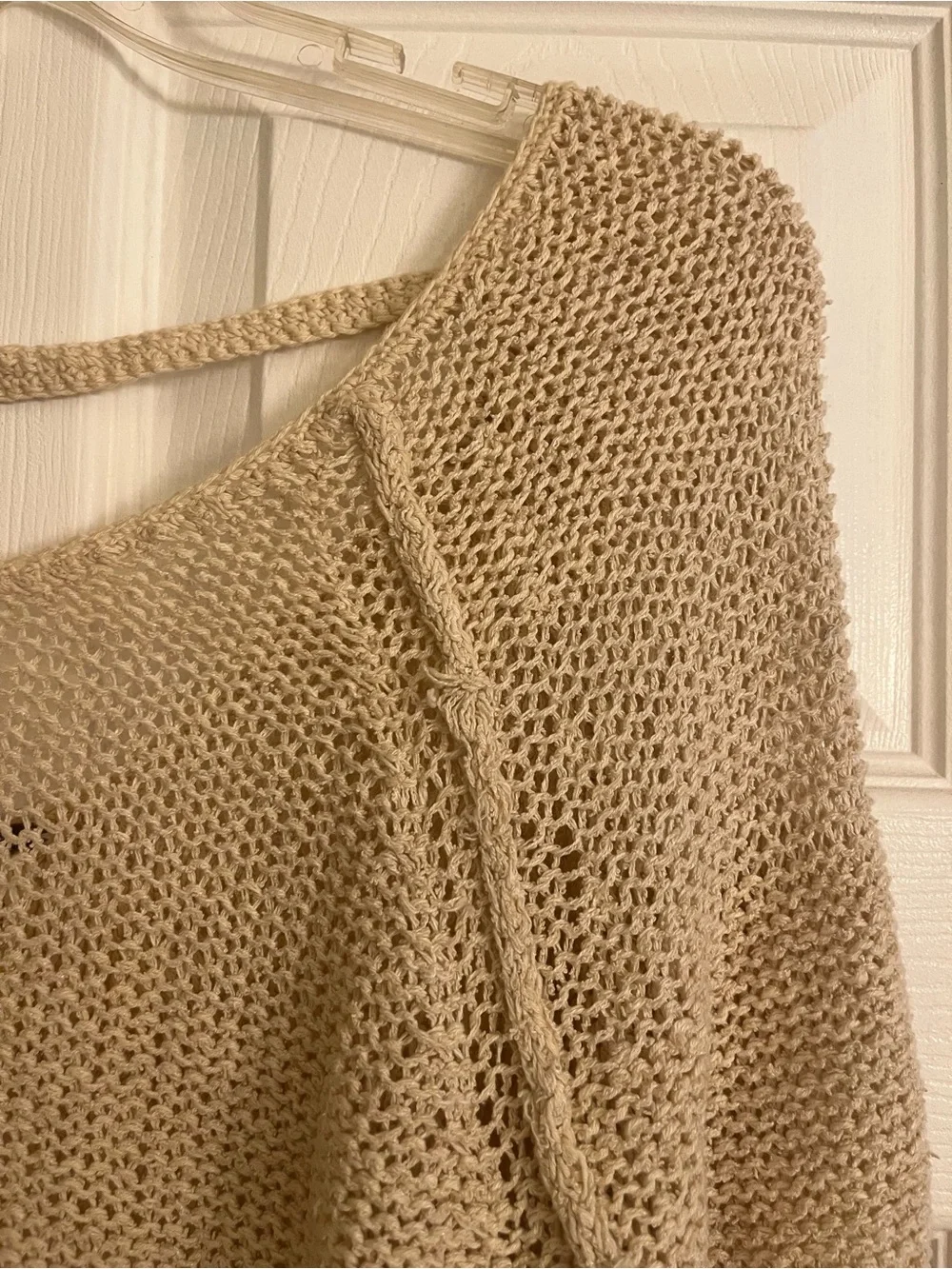 Free People Beige V-Neck Open Knit Sweater